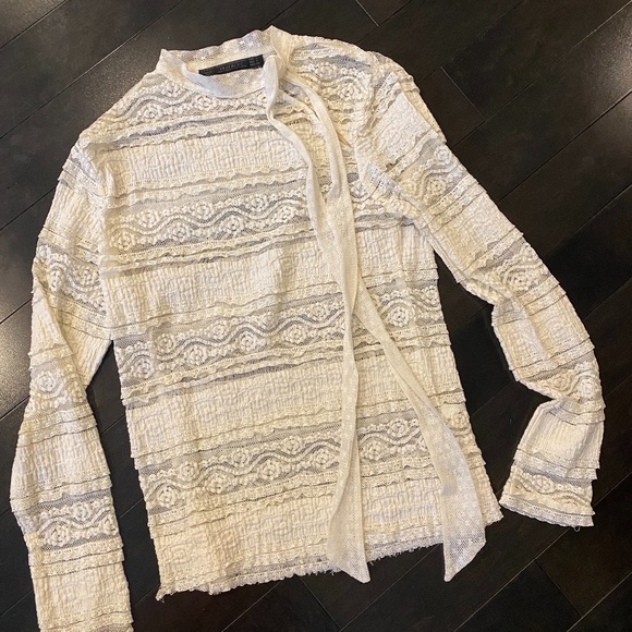 Zara Ivory Lace Top with Front Tie - Picture 2 of 11